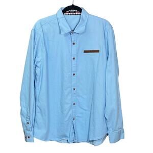 Coofandy Men's Light Blue Casual Button-Down Shirt Size L